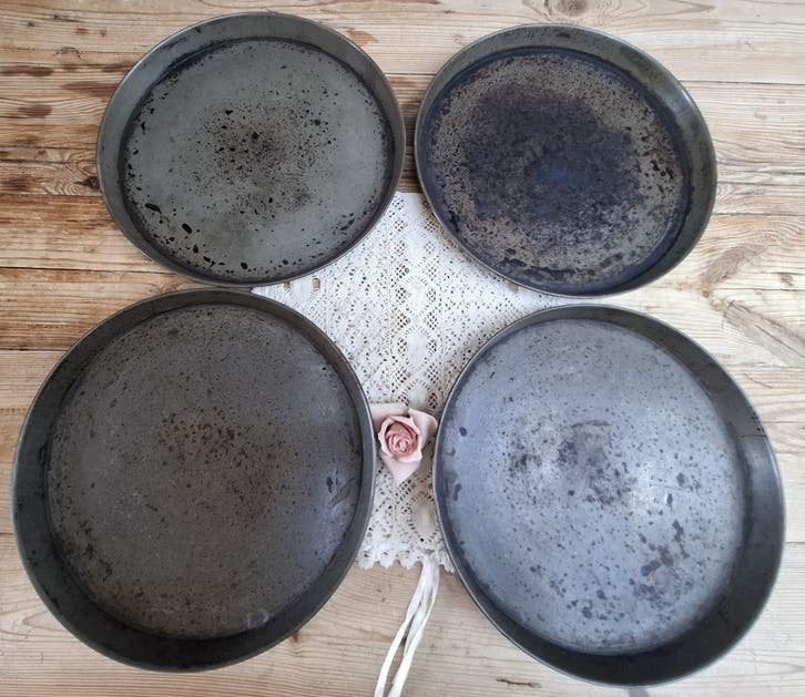 4 Oude Franse brocante grote taartvormen, dezelfde maat, Ophalen of Verzenden