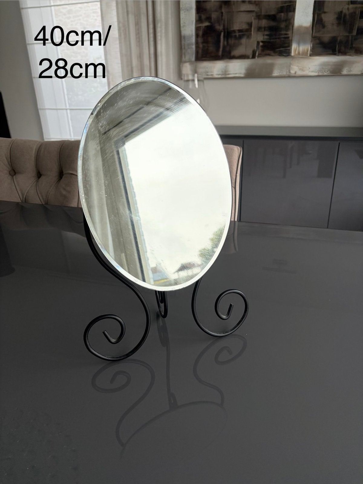 Miroir avec support en fer forgé, Enlèvement, Comme neuf, Moins de 50 cm, Moins de 100 cm