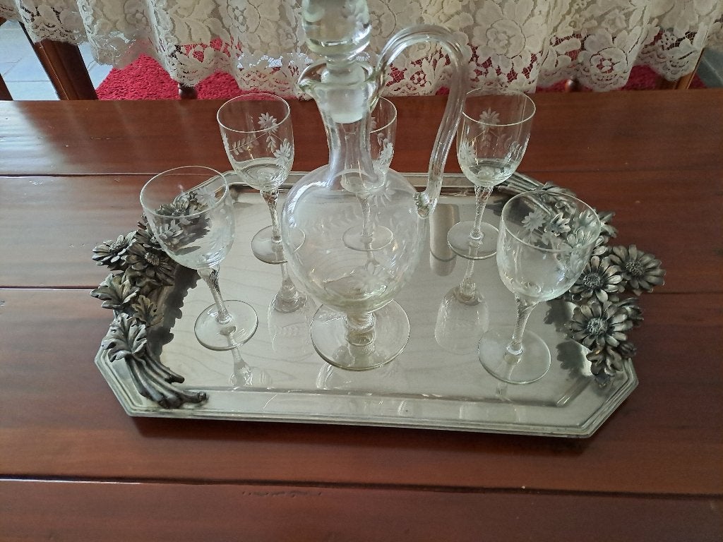 Antieke karaf met glazen en plateau., Antiek en Kunst, Ophalen