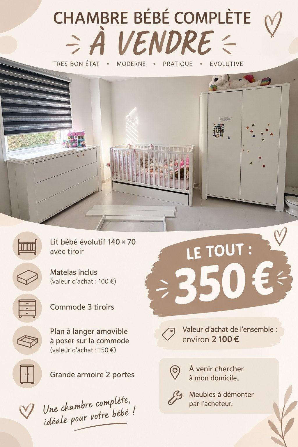 Chambre bébé Sauthon évolutifs, Enfants & Bébés, Enlèvement, Utilisé, Garçon ou Fille