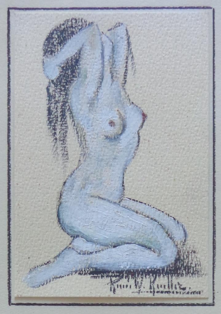 RENEE W. KUELLER / NAAKTE VROUW / ORIGINEEL / 31x27cm KADER, Enlèvement ou Envoi