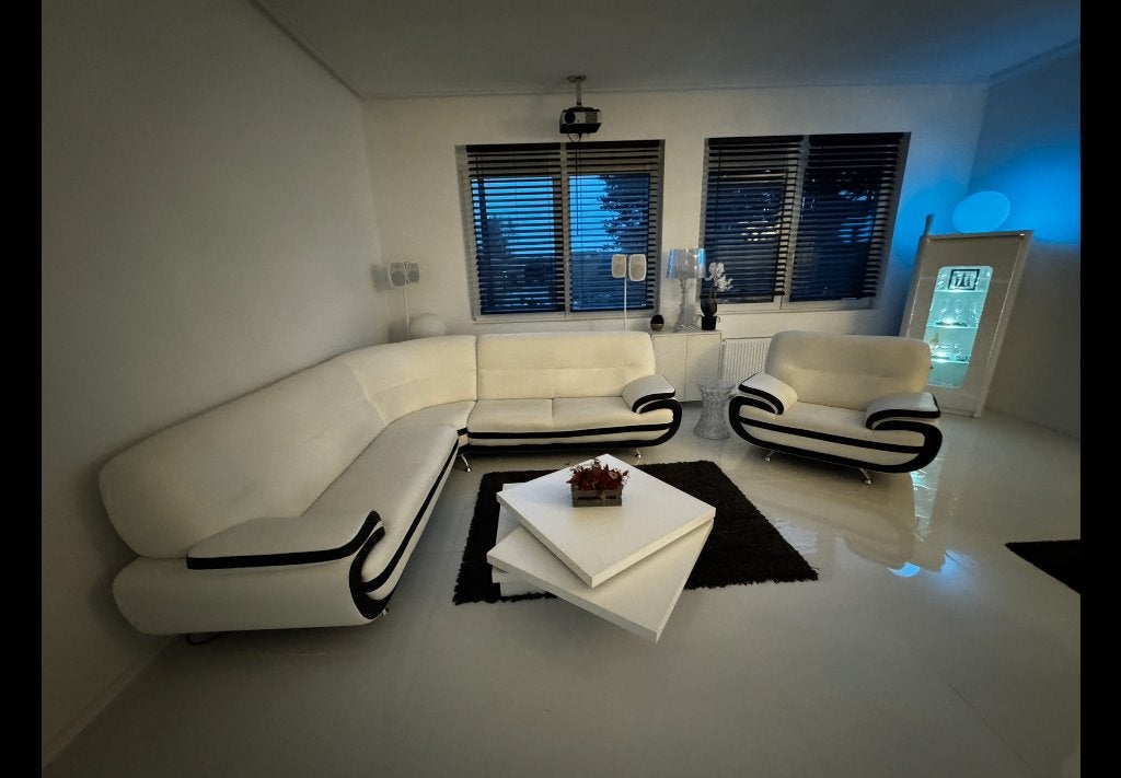 Moderne Lounge zetel Hoekzetel+Eenzit , 2jaar nieuw, Ophalen, Gebruikt, Kunststof, Lounge