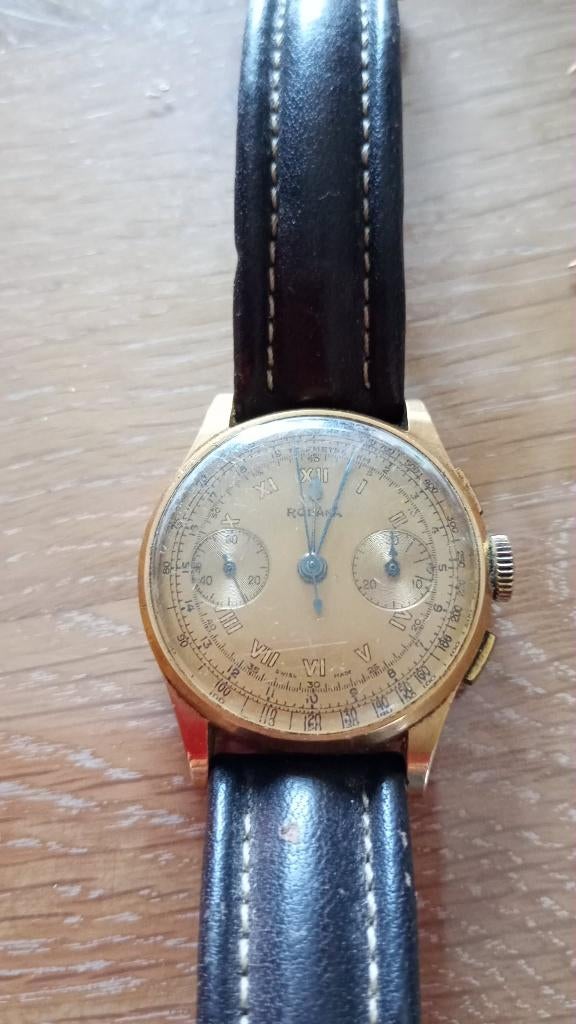 Chronographe Rodana Vintage Or 18K  Landeron 48 Années 40, Overige merken, Met bandje, Polshorloge, 1930 tot 1960