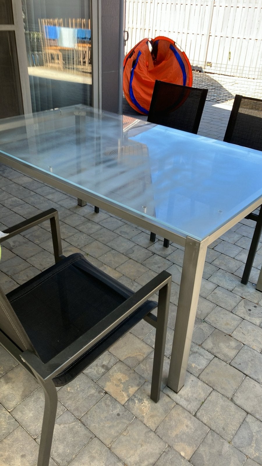 Glazen tafel, Tuin en Terras, Tuintafels, Ophalen, Zo goed als nieuw
