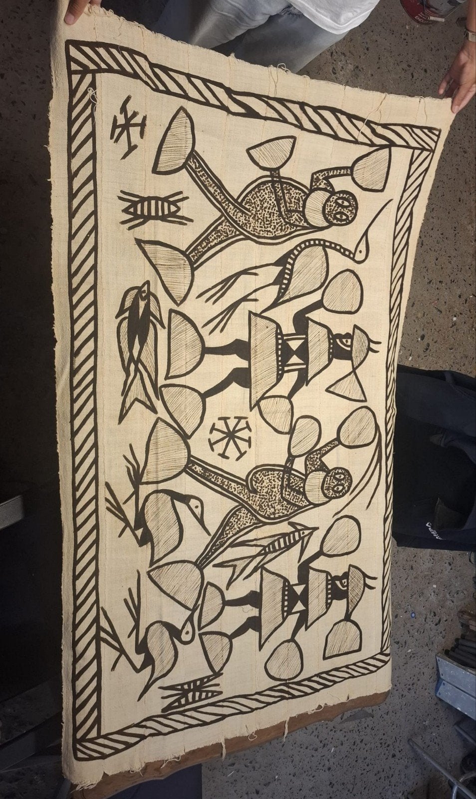 Grande toile Korhogo vintage unique en provenance de Côte d', Enlèvement ou Envoi