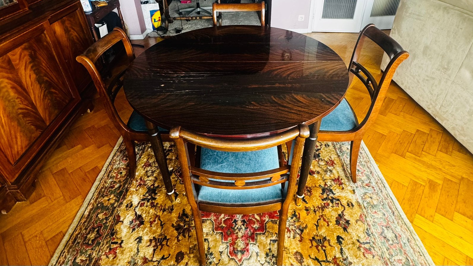 Table avec 6 chaises, Maison & Meubles, Ameublement | Revêtements de sol, Enlèvement, Utilisé, Brun
