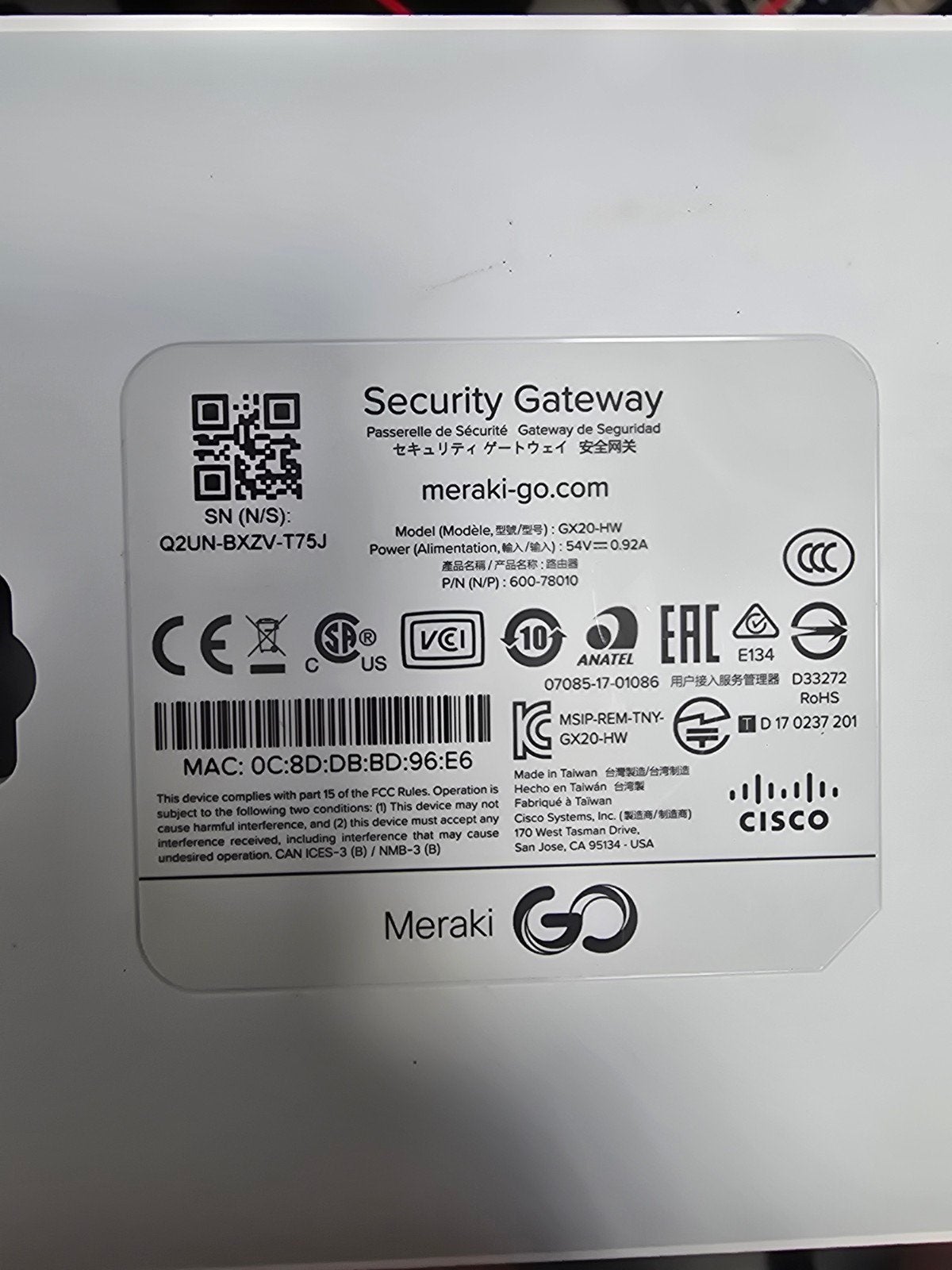 Meraki security gateway, Enlèvement