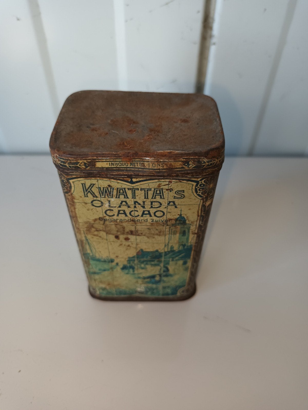 Antiek Kwatta Cacao blikje "Olanda" (10 cm) – ca. 1915, Verzamelen, Ophalen of Verzenden