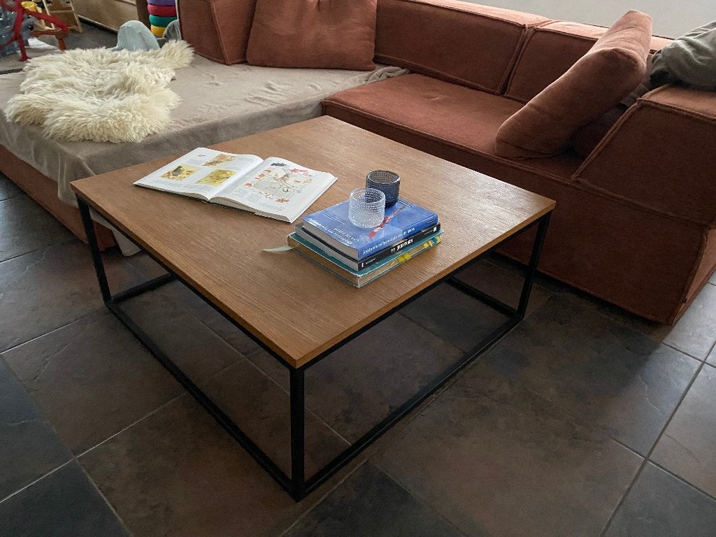 Salontafel eik inox, Huis en Inrichting, Ophalen, 50 – 75, Gebruikt, Vierkant