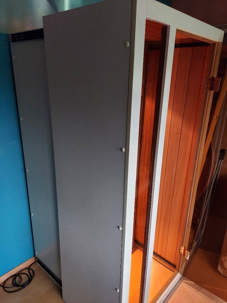 Infraroodsauna 1 persoon.Uitschuifbaar., Ophalen, Gebruikt, Infrarood, Complete sauna