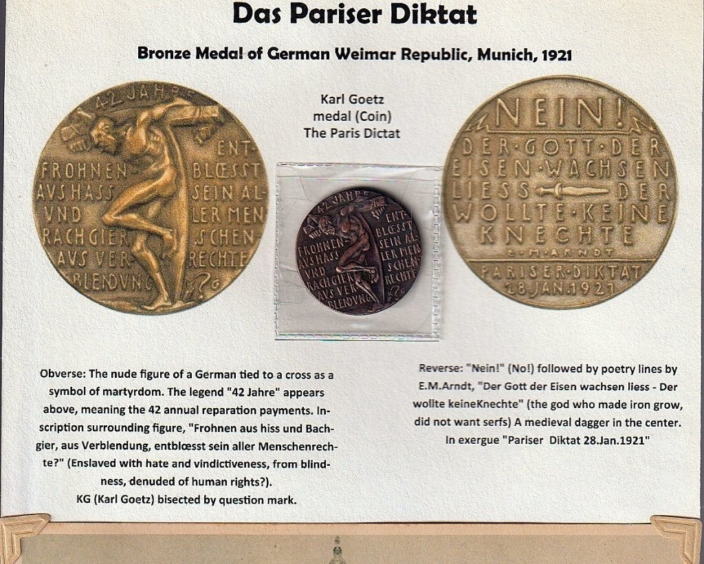 Satirische munt Verdrag van Versailles, 1921., Verzamelen, Verzenden, Overige soorten, Embleem of Badge