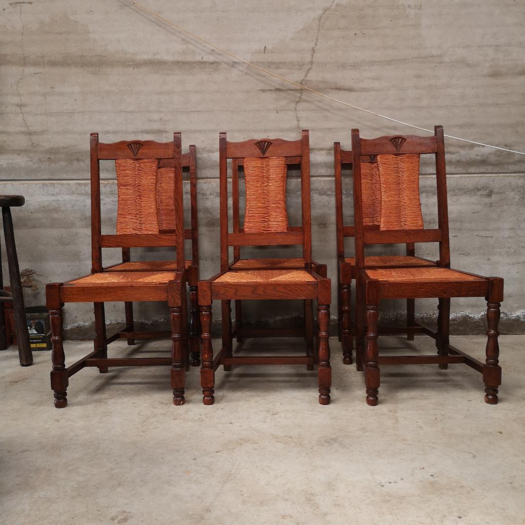 Suite de 6 Chaises Brutalistes Attr. Dudouyt Courtray 1940, Antiquités & Art, Enlèvement