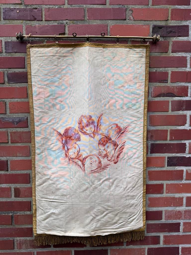 Antiek wandkleed cherubijnen, Ophalen of Verzenden