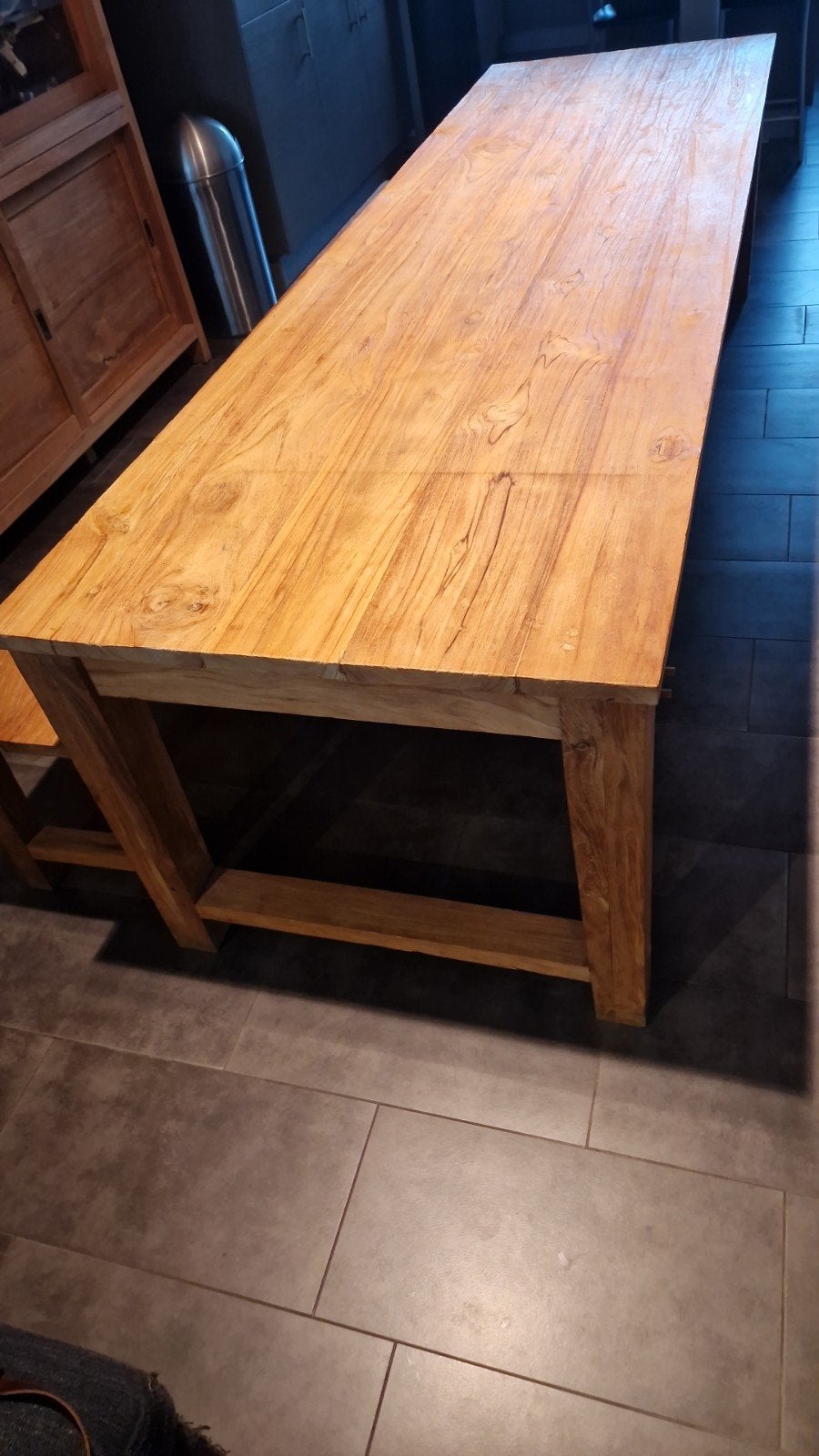 Teak Tafel 300 x 90 met bank, Ophalen, 100 tot 150 cm, Teakhout, 200 cm of meer