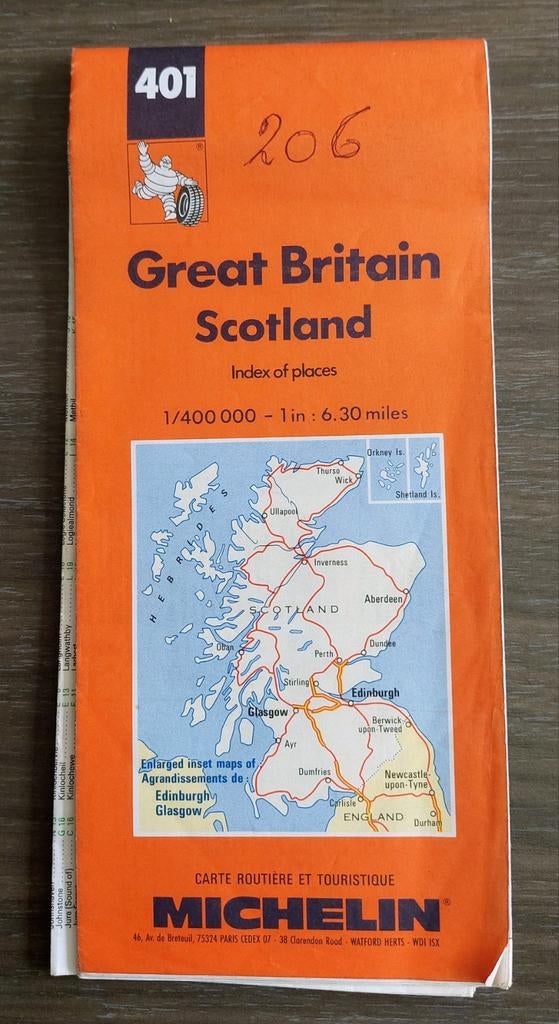 Michelin vintage wegenkaart Groot Brittannië Schotland 1995, Boeken, Atlassen en Landkaarten, Ophalen of Verzenden