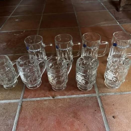 Oude bierglazen Hoegaarden 9stuks, Enlèvement, Neuf, Verre ou Verres, Autres marques