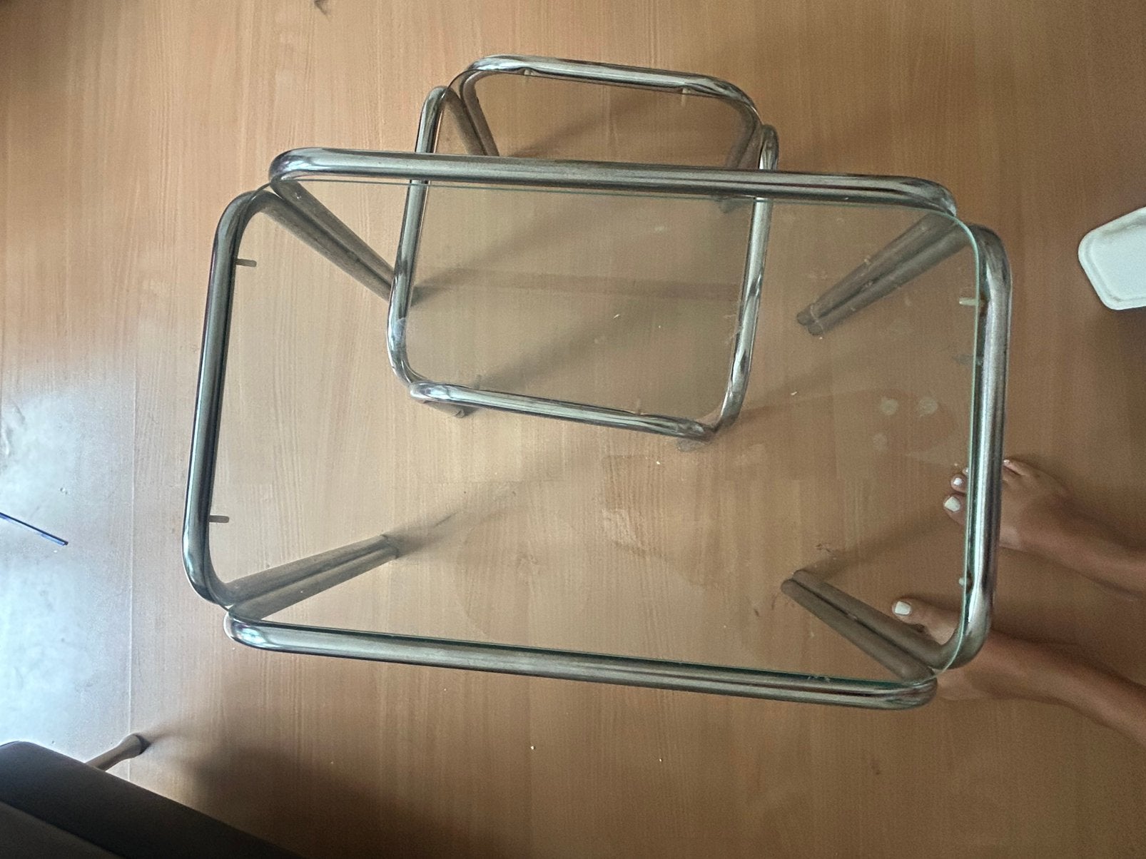 Lot de 2 tables chrome et verre, Huis en Inrichting, Tafels | Salontafels, Ophalen, Zo goed als nieuw, Glas