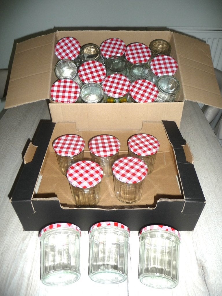Bocaux à confiture 370 gr (jusqu'à 35 pièces), Maison & Meubles, Avec couvercle, Enlèvement ou Envoi, Comme neuf, Verre