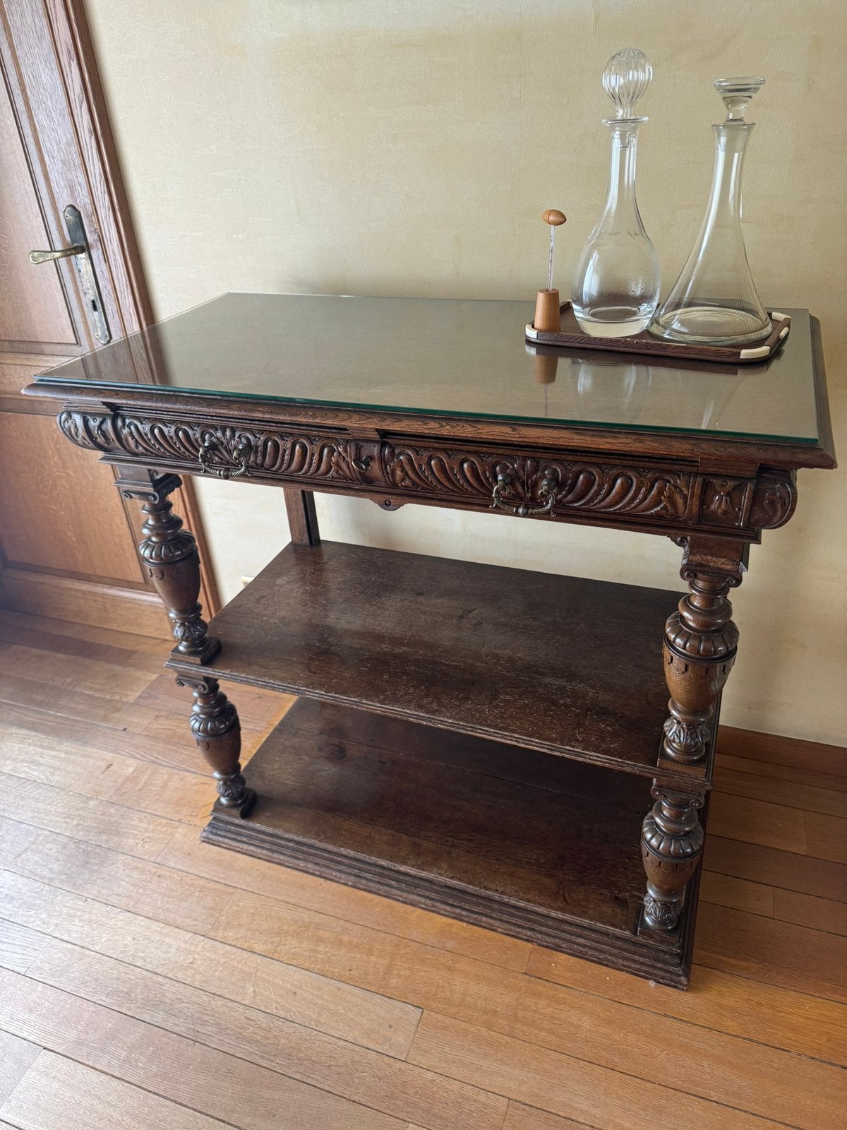 Antieke Desserte / Sidetable (Mechelse Stijl) met Glasplaat, Antiek en Kunst, Ophalen