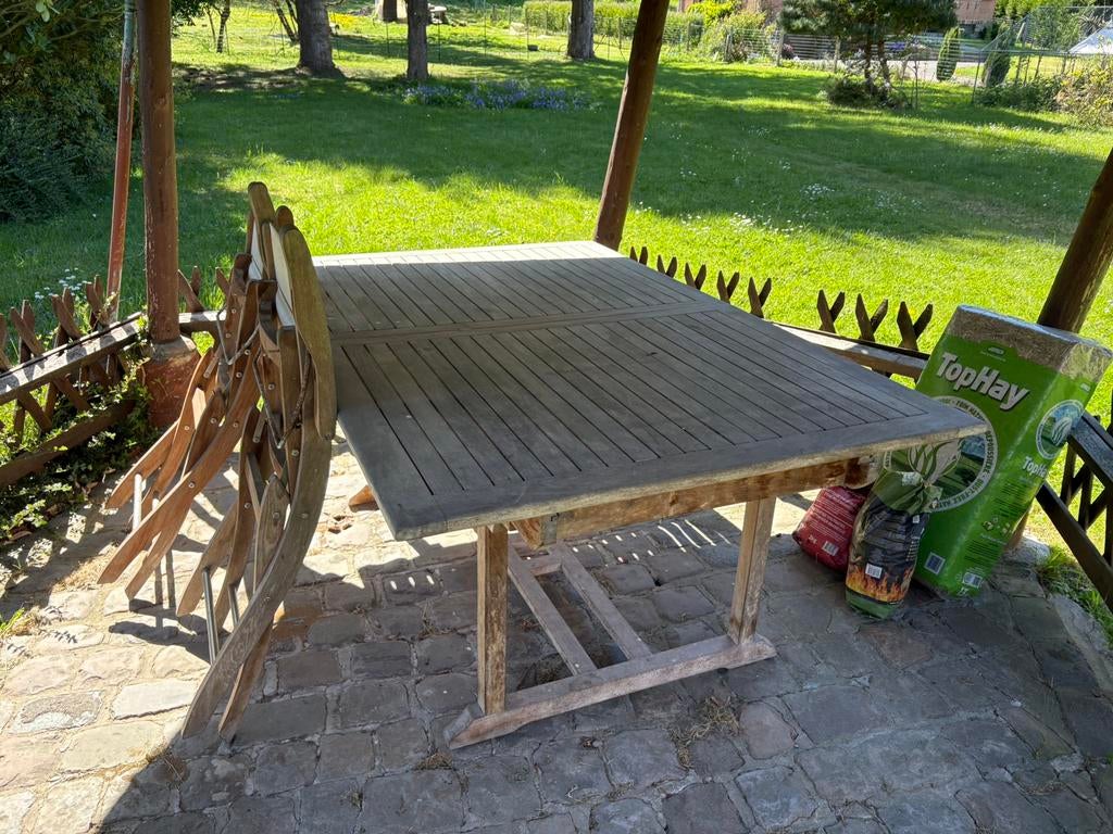 Table extensible de jardin en teck et 6 chaises, Ophalen, Gebruikt, Eettafel, Teakhout