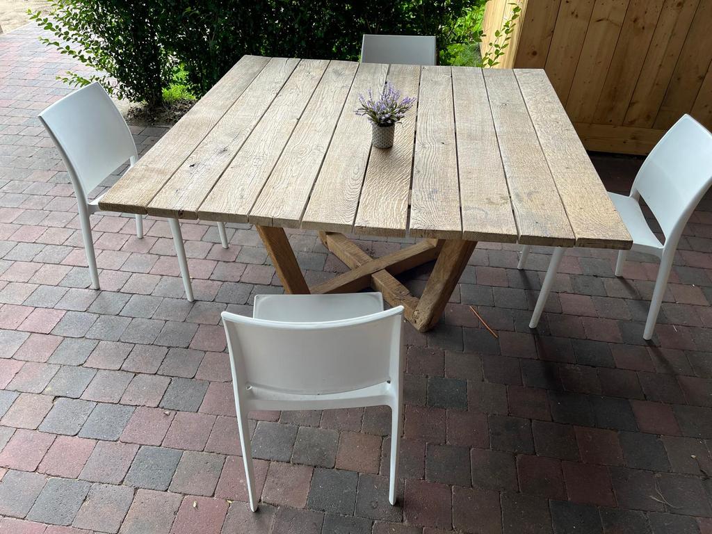 Vierkante tafel voor binnen of buiten, Huis en Inrichting, Ophalen, Vierkant, Zo goed als nieuw, Overige houtsoorten
