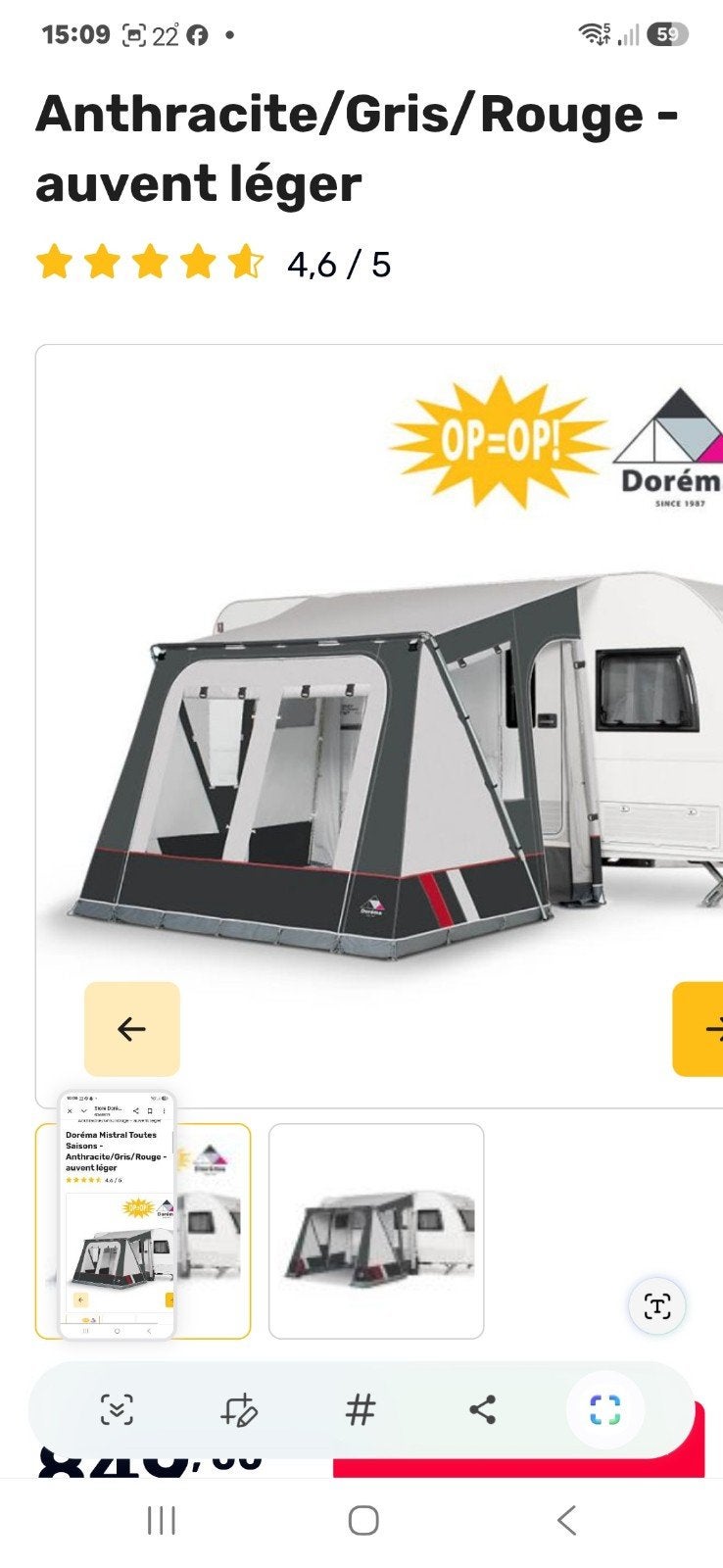auvent Dorema 240, Caravanes & Camping, Auvents, Enlèvement, Dorema