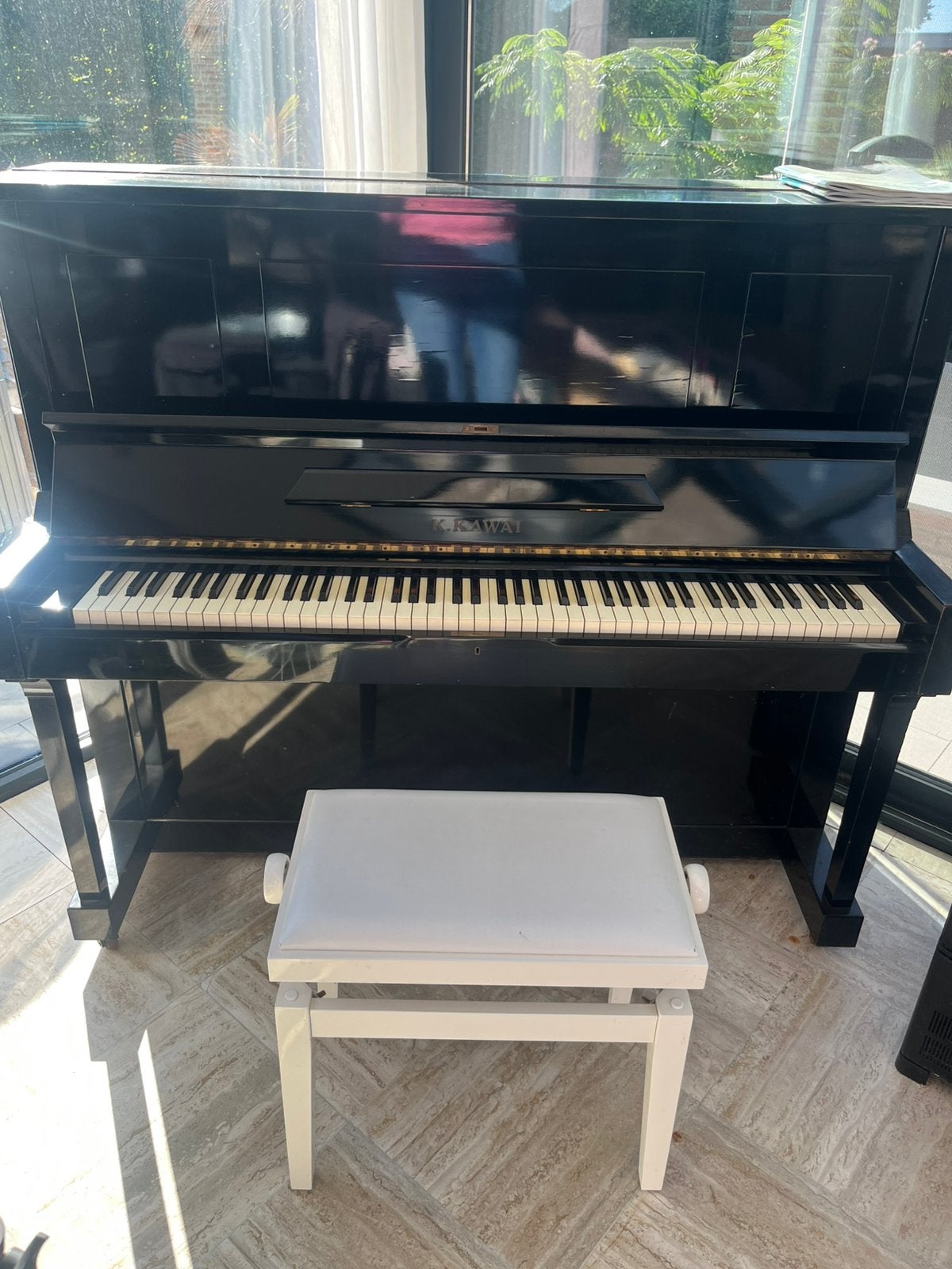 K. Kawai akoestische piano – zwart hoogglans, Muziek en Instrumenten, Ophalen, Zwart, Zo goed als nieuw, Piano