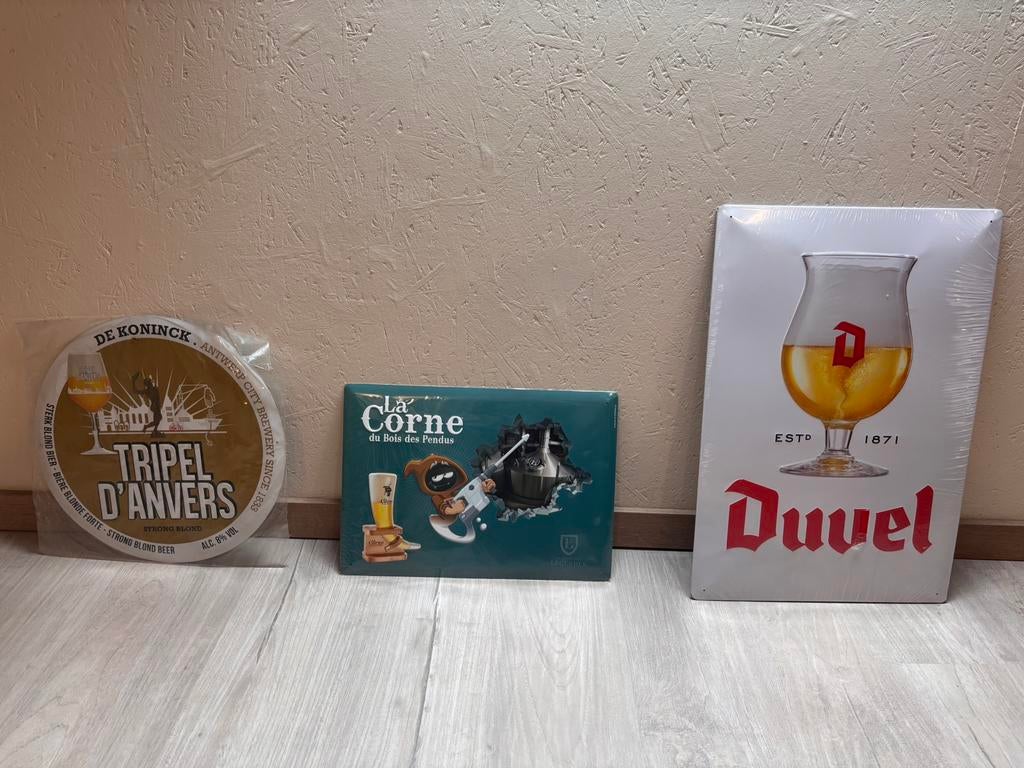 Set van 3  bier borden triple d’anvers, La corne, duvel, Ophalen, Zo goed als nieuw