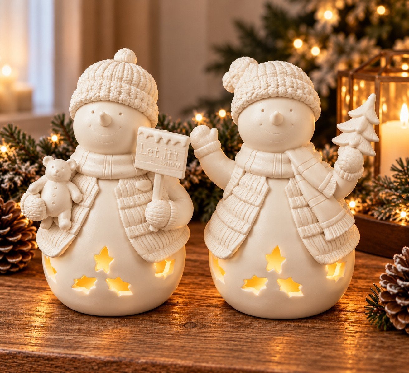 Witte keramieken kerst-sneeuwpoppen – set van 2 ️, Ophalen, Wit, Set