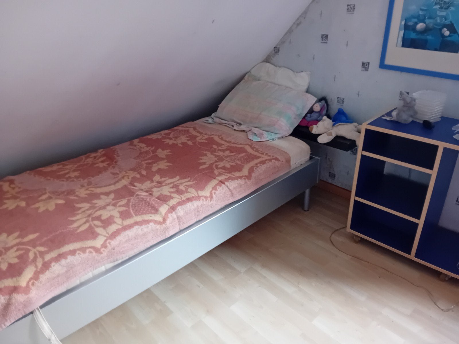 Cadre de lit 1 personne et chevet - Ikea, Ophalen, Gebruikt, 90 cm, Eenpersoons