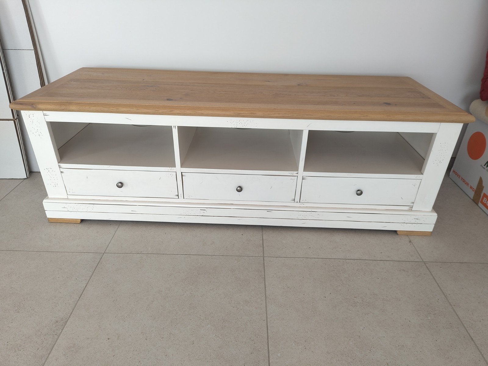 Massief houten tv-meubel Mondo (Saya) / Meuble TV en bois ma, Ophalen, Landelijke stijl / style charme maison campagne, 150 tot 200 cm