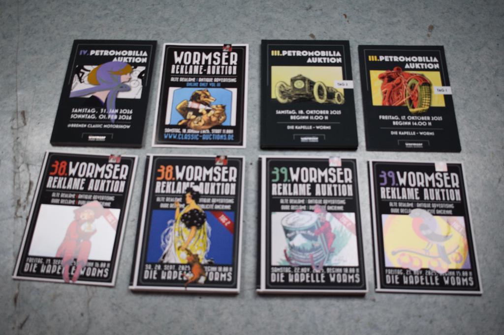 Lot 8 boeken emaillebord olie blik wormser reclamebord, Verzamelen, Ophalen of Verzenden, Gebruikt, Reclamebord