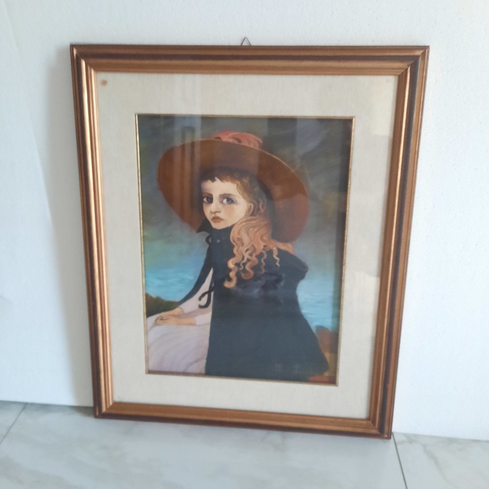 peinture à huile, signée, cadre de luxe vitré vintage, Antiquités & Art, Art | Peinture | Classique, Encadré, Portrait ou Personnes