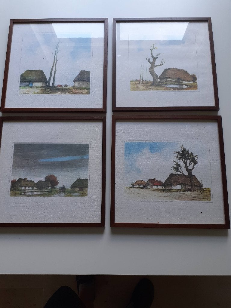 Ets Aquarel Dirk Baksteen (4 stuks), Eau-forte, 1950 - 1999, Paysage, 31 cm