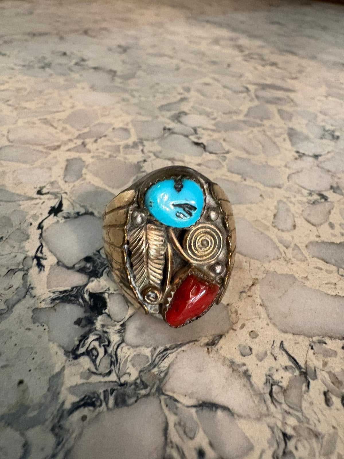 Vintage Native American Navajo ring, Handtassen en Accessoires, Antieke sieraden, Ophalen of Verzenden, Ring