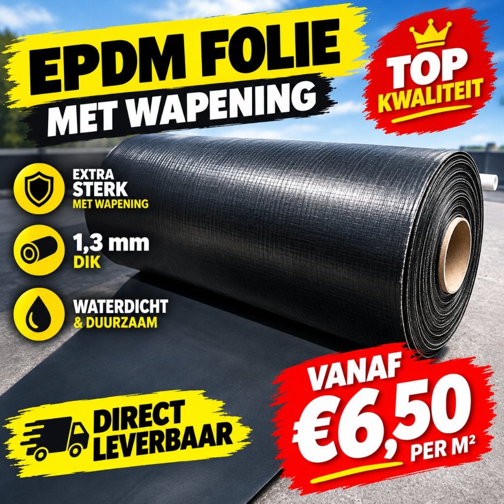 EPDM Folie met Wapening 1,3 mm NU vanaf € 6,50 per m², Bricolage & Construction, Tuiles & Revêtements de toit, Membrane goudronnée