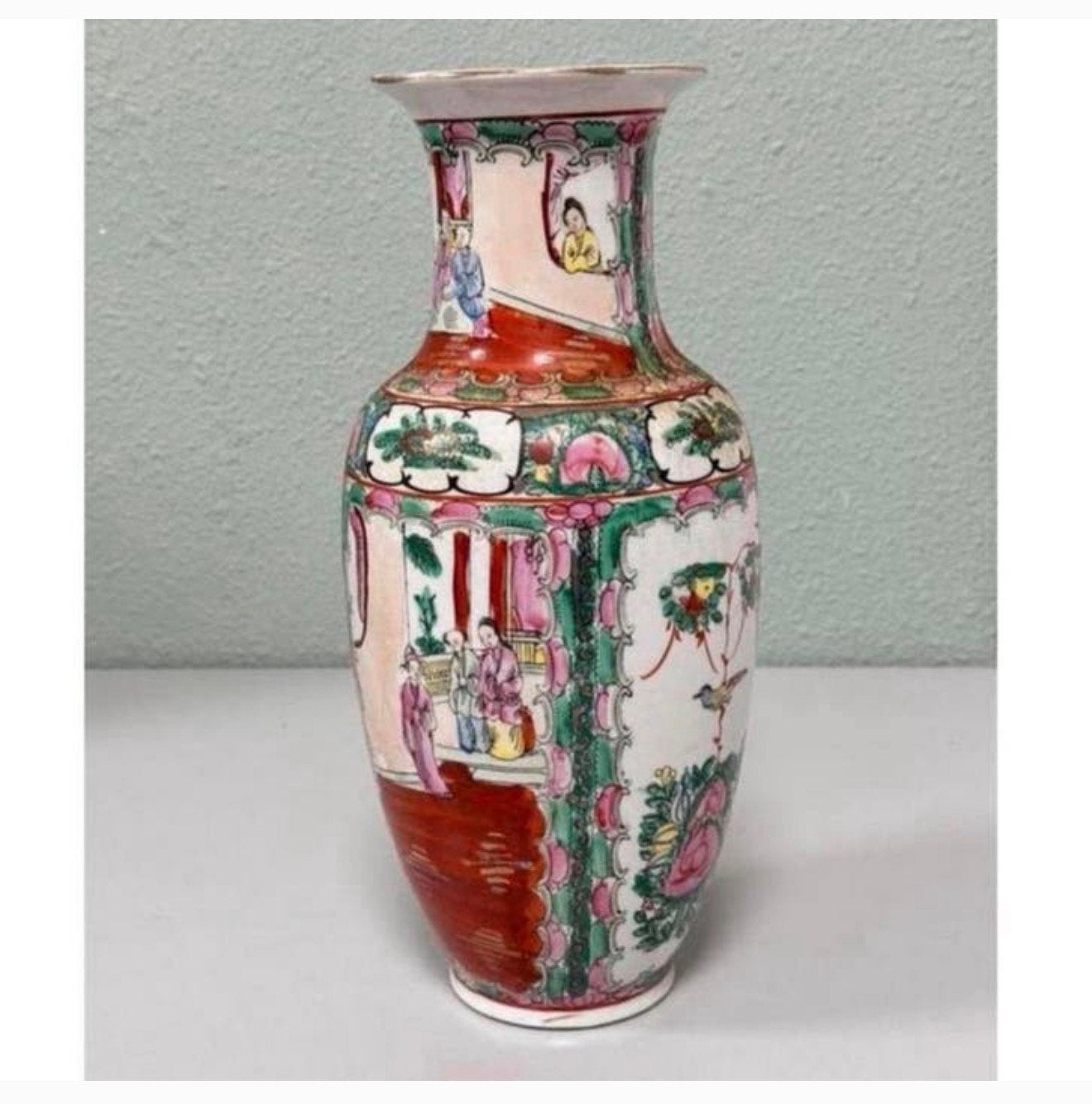 Antiek Famille Rose chinese Vaas Chinees medaillon Porselein, Antiek en Kunst, Ophalen of Verzenden