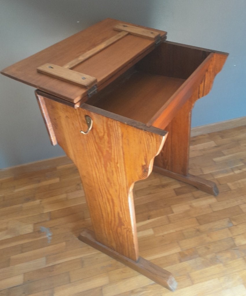 Banc d’école en bois pitchpin - VINTAGE, Enlèvement