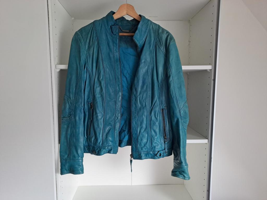 Mt 40 Donkerturquoise lederen jas, Maat 38/40 (M), Passport, Blauw, Ophalen of Verzenden