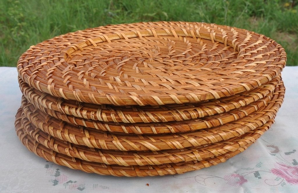 6 sous assiettes ronds tressé en rotin, Huis en Inrichting, Woonaccessoires | Onderzetters, Stapelbaar, Ophalen of Verzenden, Zo goed als nieuw