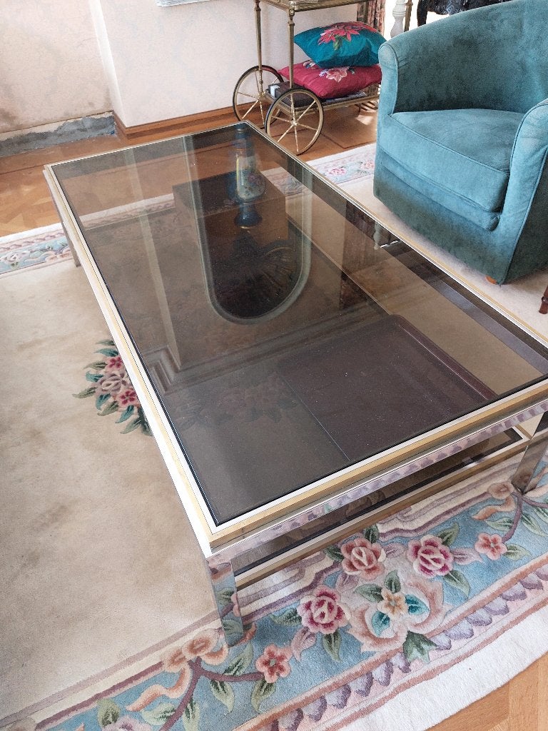 Glazen salontafel en bijzettafels, Huis en Inrichting, Tafels | Salontafels, Ophalen, Gebruikt, 50 tot 100 cm, Minder dan 50 cm