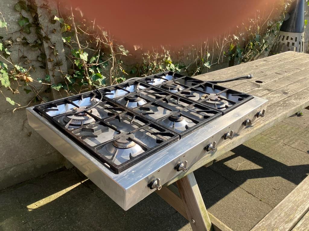 Gasvuur op aardgas. Smeg, 6 branders, 90cm, opbouw., Ophalen, Gebruikt