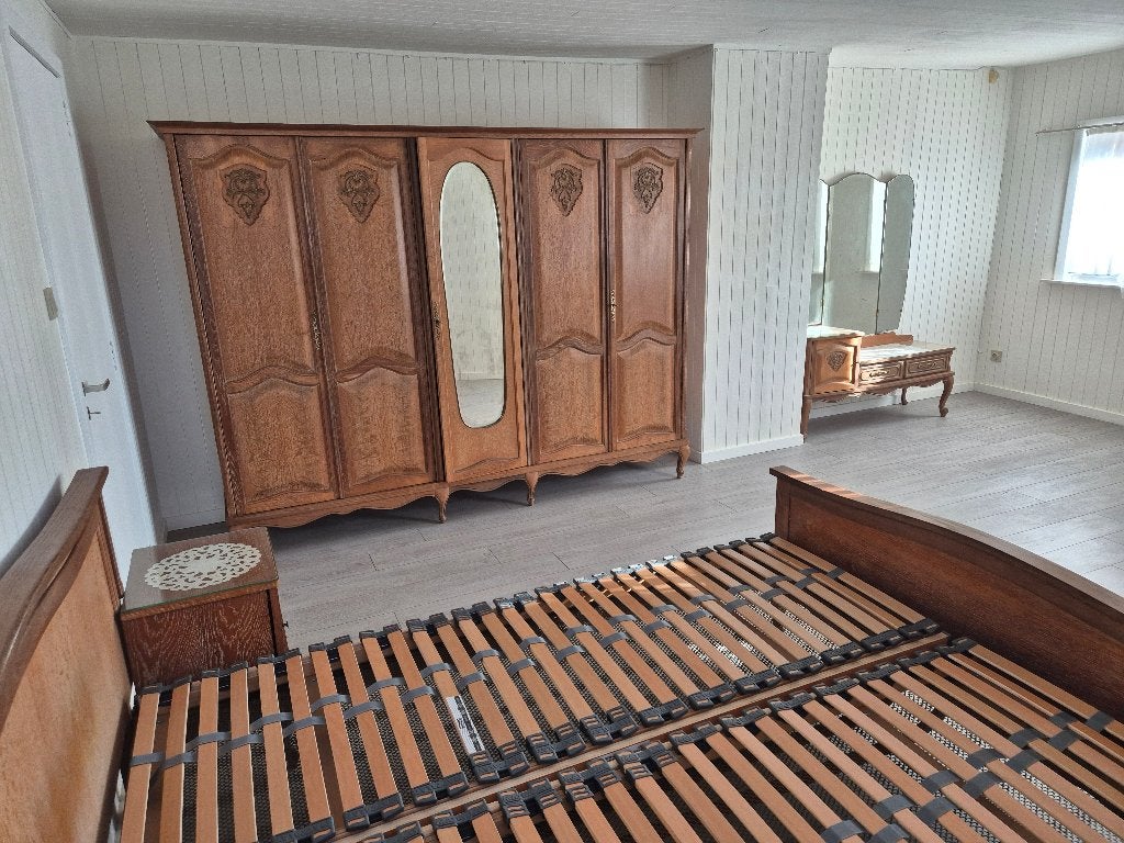 Vintage slaapkamerset in massief eikenhout, Enlèvement, Utilisé, Queen size, Antiek/Vintage