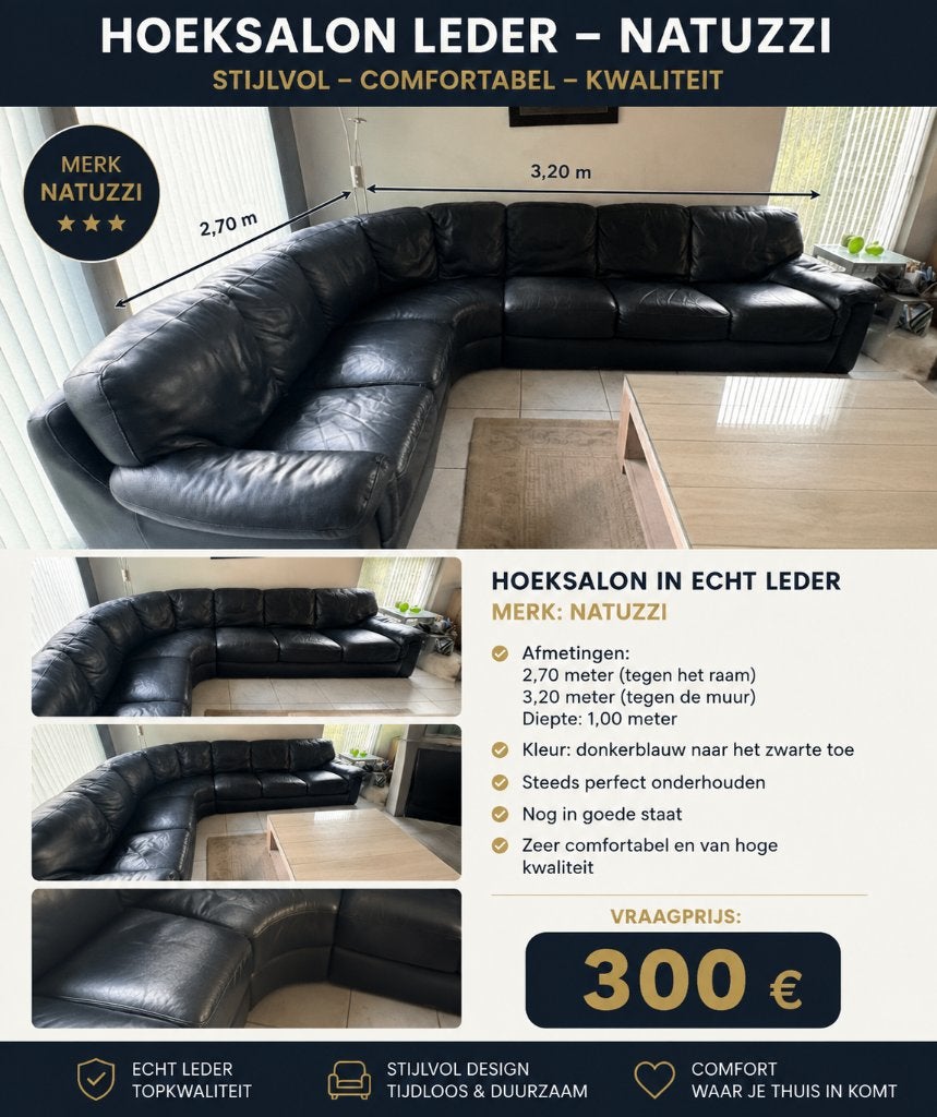Hoeksalon Natuzzi leder, Huis en Inrichting, Ophalen, Zo goed als nieuw, Leer