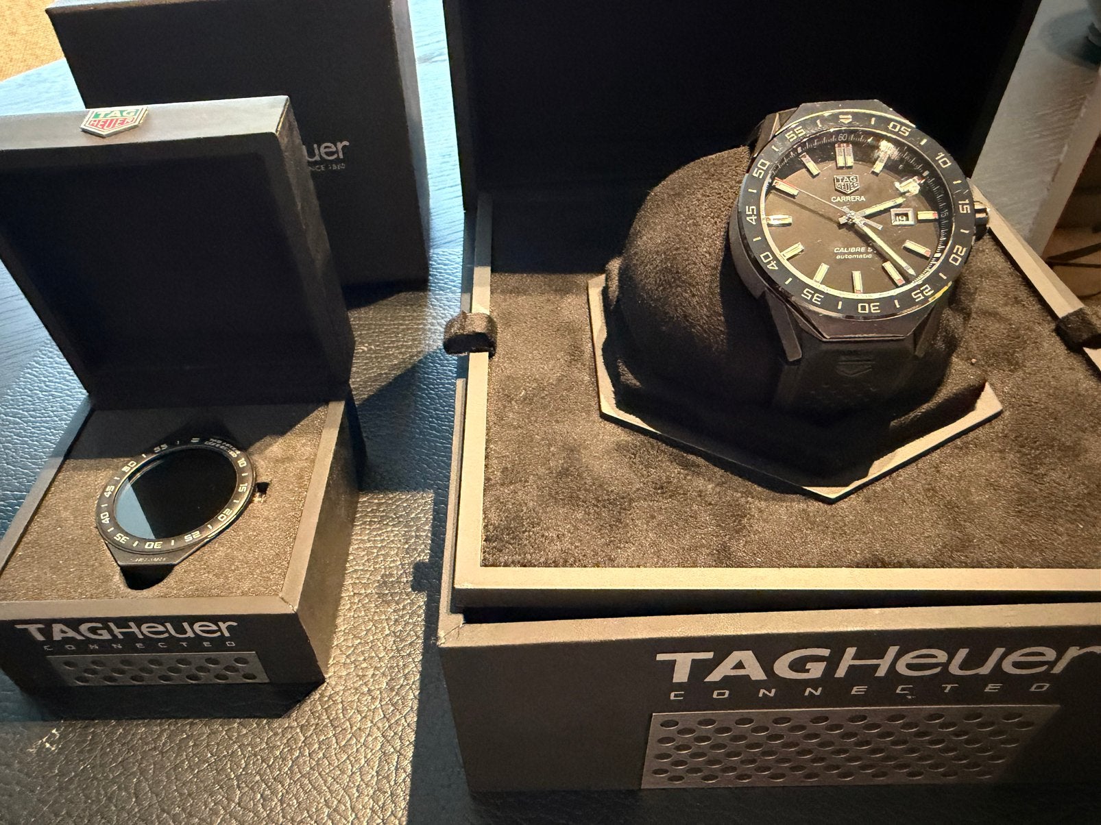 Tag heuer full dual kit connected + carrera, Montre-bracelet, Cuir, Acier, Enlèvement