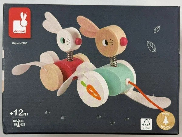Janod trekdier konijn duo houten leerspeelgoed motoriek, Kinderen en Baby's, Speelgoed | Houten speelgoed, Verzenden, Zo goed als nieuw