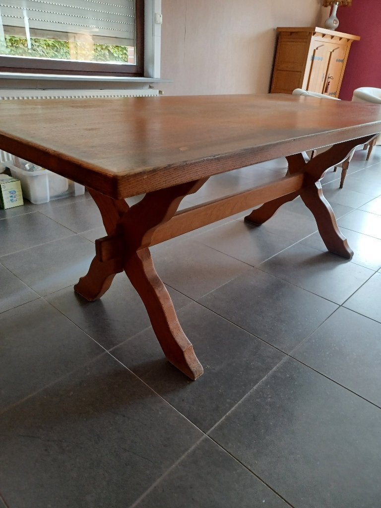 Massief eiken tafel, Huis en Inrichting, Ophalen, Gebruikt, Rechthoekig, Eikenhout