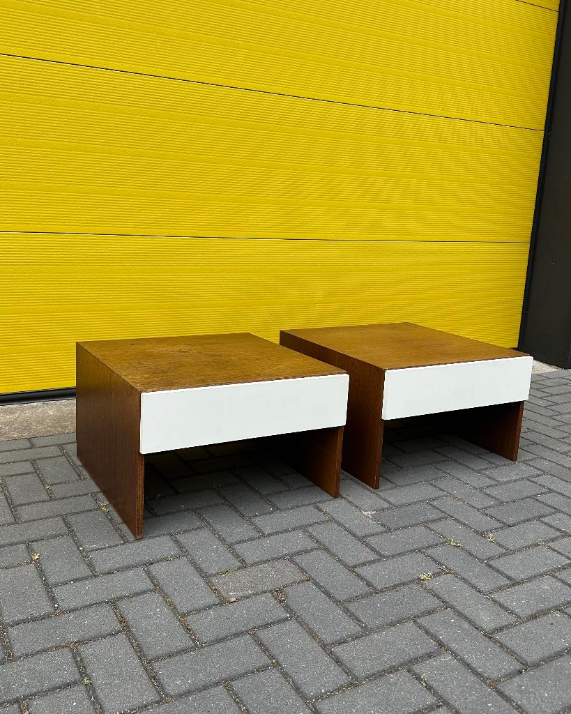 Tables de chevet/table d'appoint rétro vintage - bois/blanc, Enlèvement, Utilisé, Bois, 45 à 65 cm