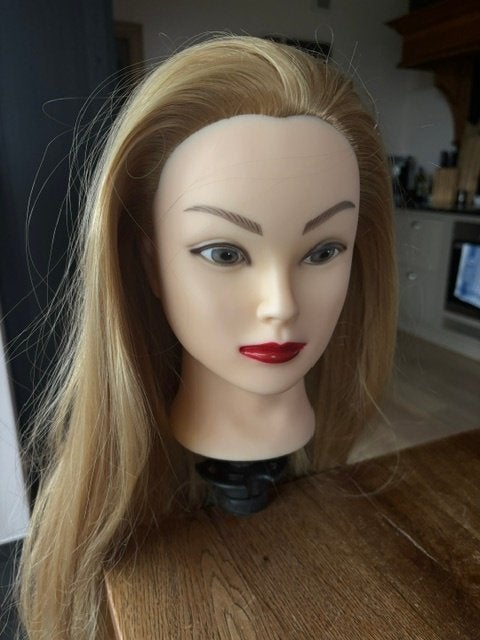 Oefenhoofd - kappershoofd blond 70 cm, Enlèvement, Comme neuf, Soins personnels