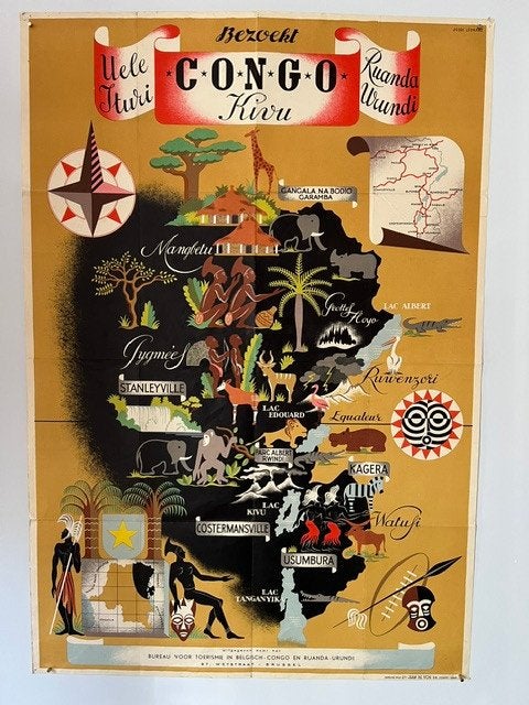 Oude affiche Bezoekt Congo, Kivu, Josse Léonard, Ophalen